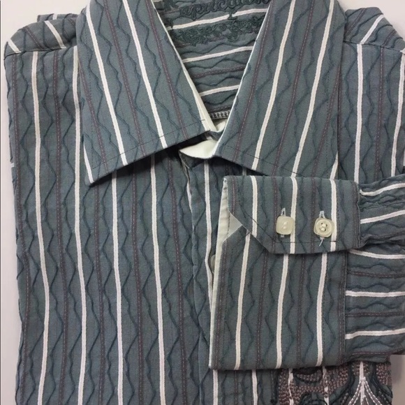 Apricottree Men Long Sleeve Shirt Embroidered Dusky Blue  White Grey Large - Picture 7 of 10